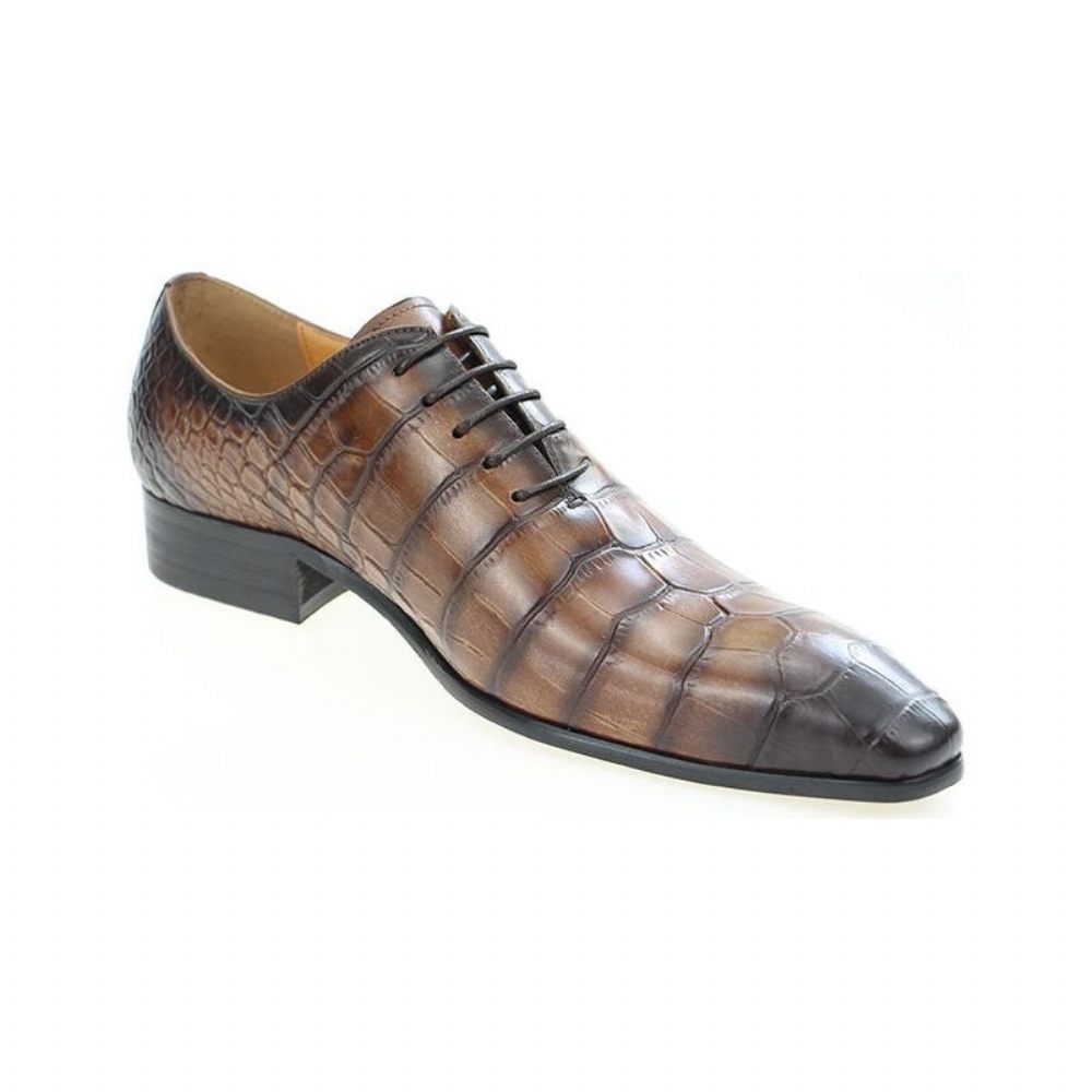 Chaussures Formelles Pour Hommes Chic Crocprint Bout Pointu Oxford Habillées - Café