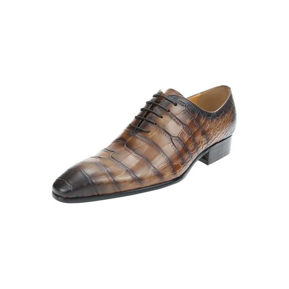 Chaussures Formelles Pour Hommes Chic Crocprint Bout Pointu Oxford Habillées - Café