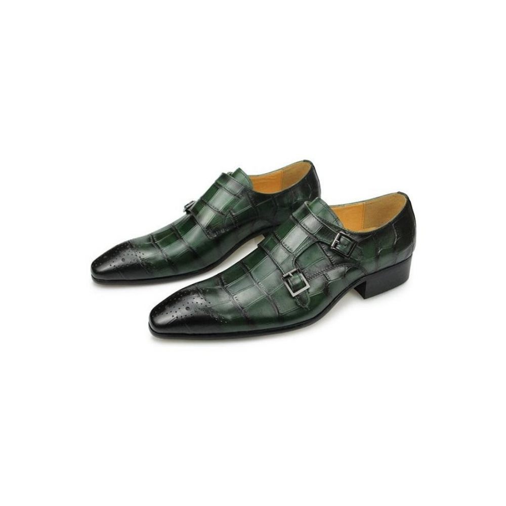 Chaussures Formelles Pour Hommes Crocoluxe Habillées À Bout Pointu Et Sangle Moine Texturée Croco - Vert