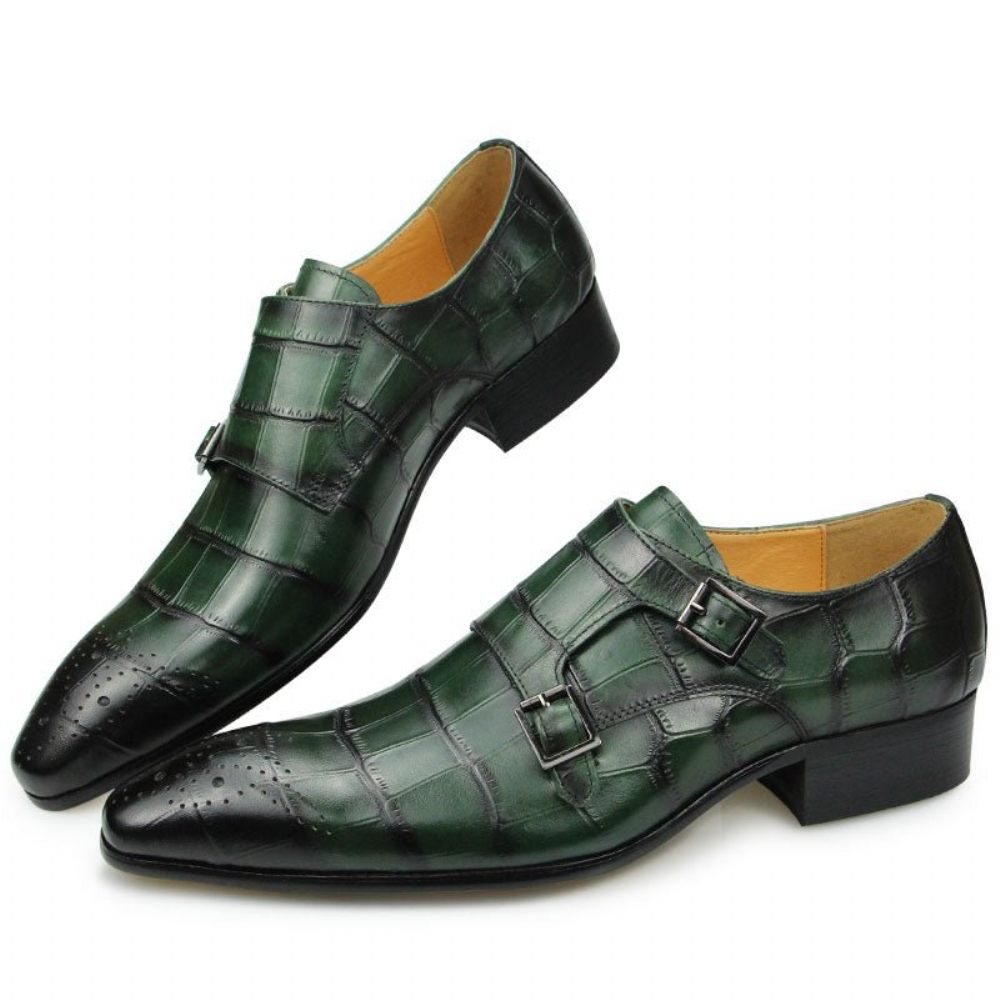 Chaussures Formelles Pour Hommes Crocoluxe Habillées À Bout Pointu Et Sangle Moine Texturée Croco - Vert