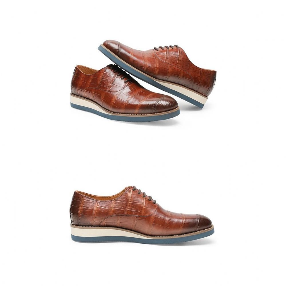 Chaussures Formelles Pour Hommes Cuir Alligator Plate-forme Habillées Richelieu - Café