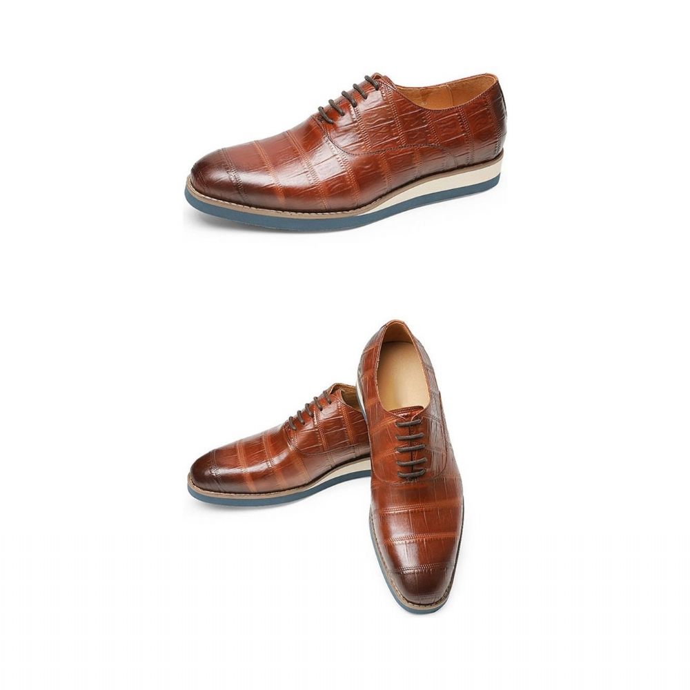 Chaussures Formelles Pour Hommes Cuir Alligator Plate-forme Habillées Richelieu - Café