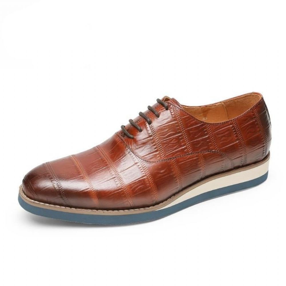 Chaussures Formelles Pour Hommes Cuir Alligator Plate-forme Habillées Richelieu - Café