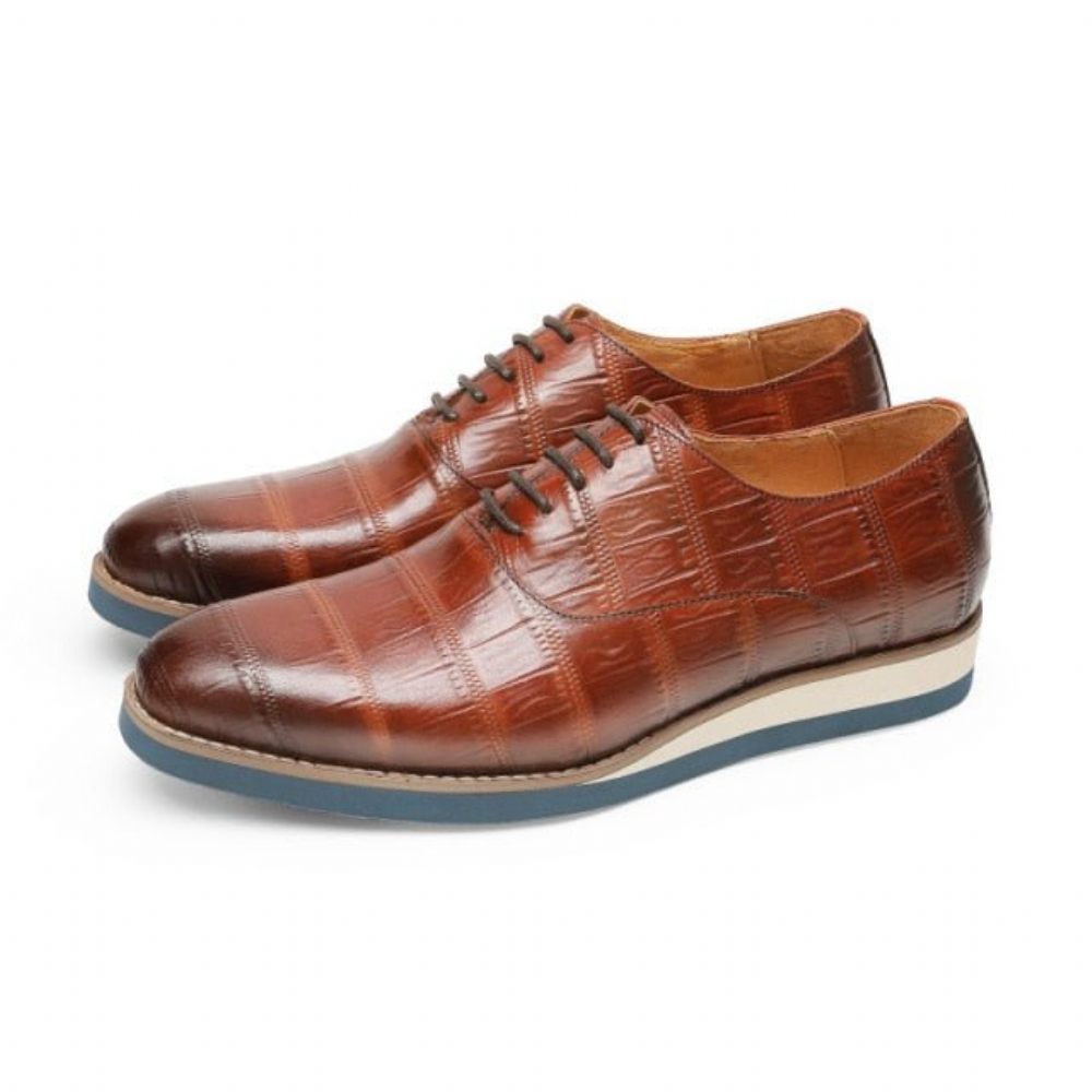 Chaussures Formelles Pour Hommes Cuir Alligator Plate-forme Habillées Richelieu - Café