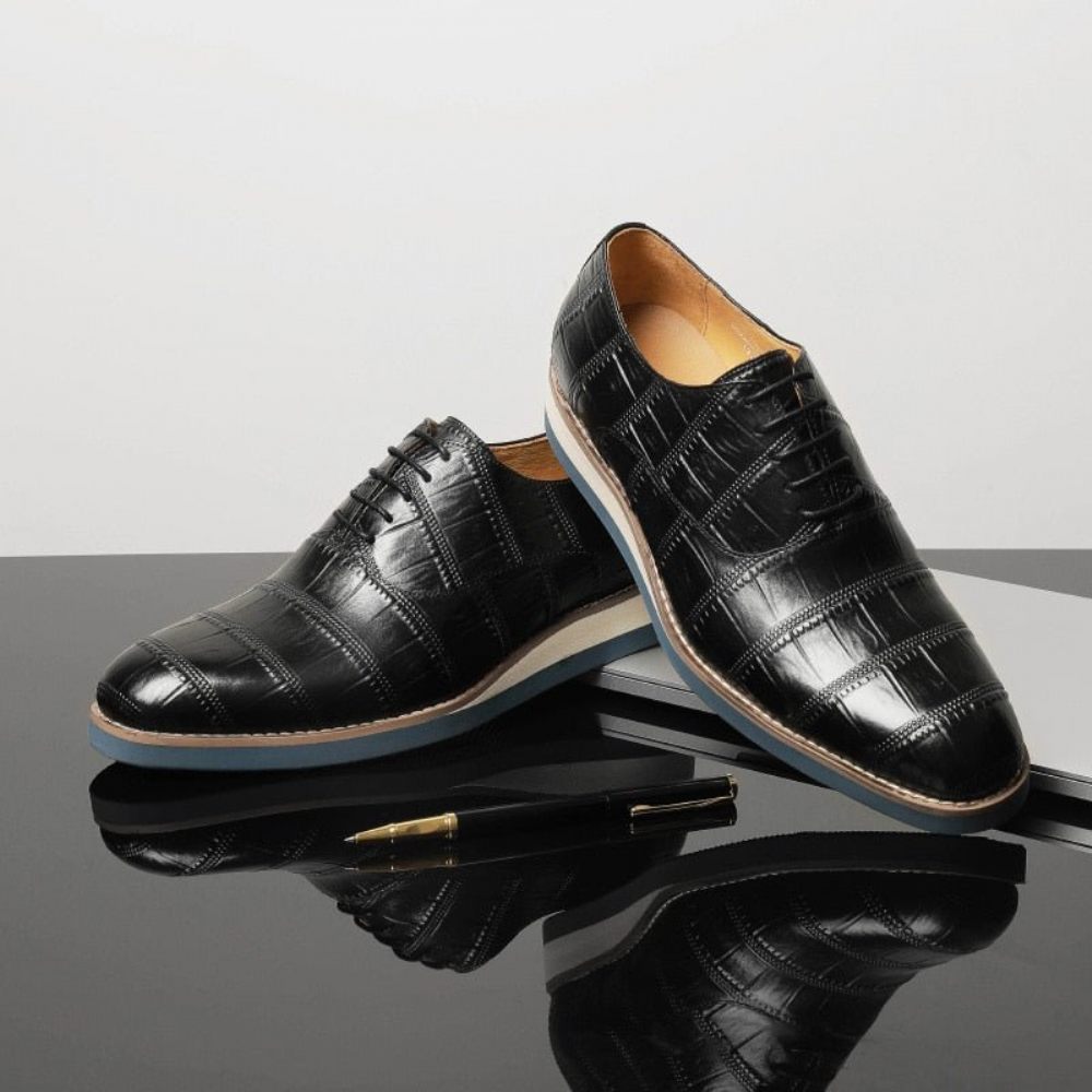 Chaussures Formelles Pour Hommes Cuir Alligator Plate-forme Habillées Richelieu - Noir