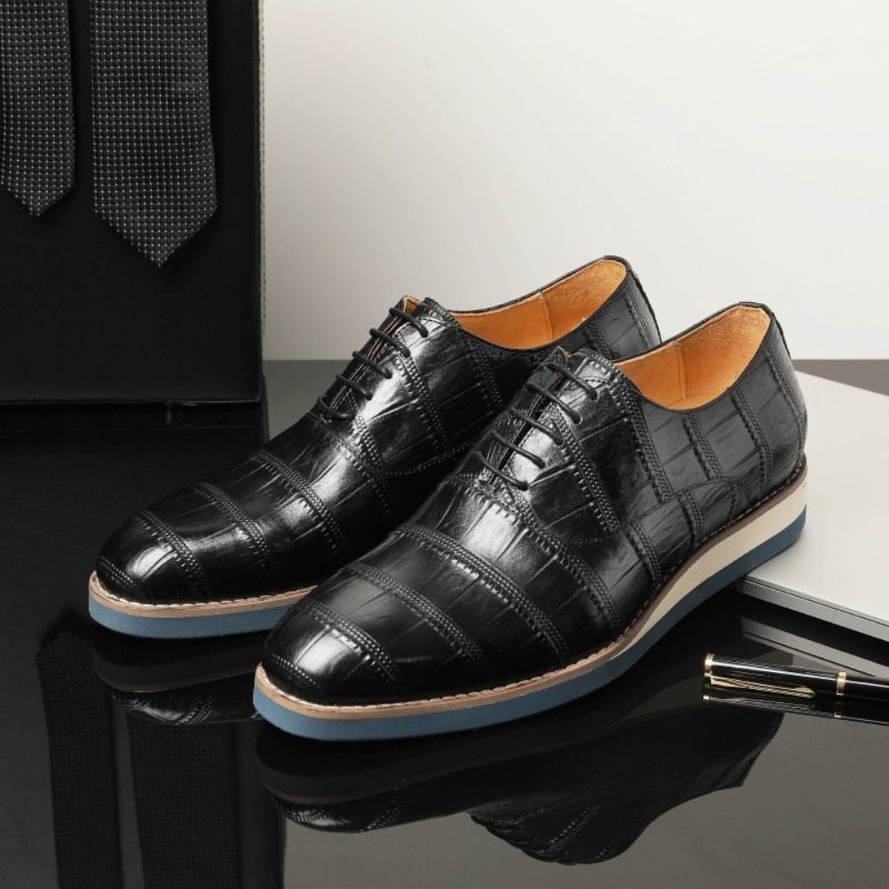 Chaussures Formelles Pour Hommes Cuir Alligator Plate-forme Habillées Richelieu - Noir