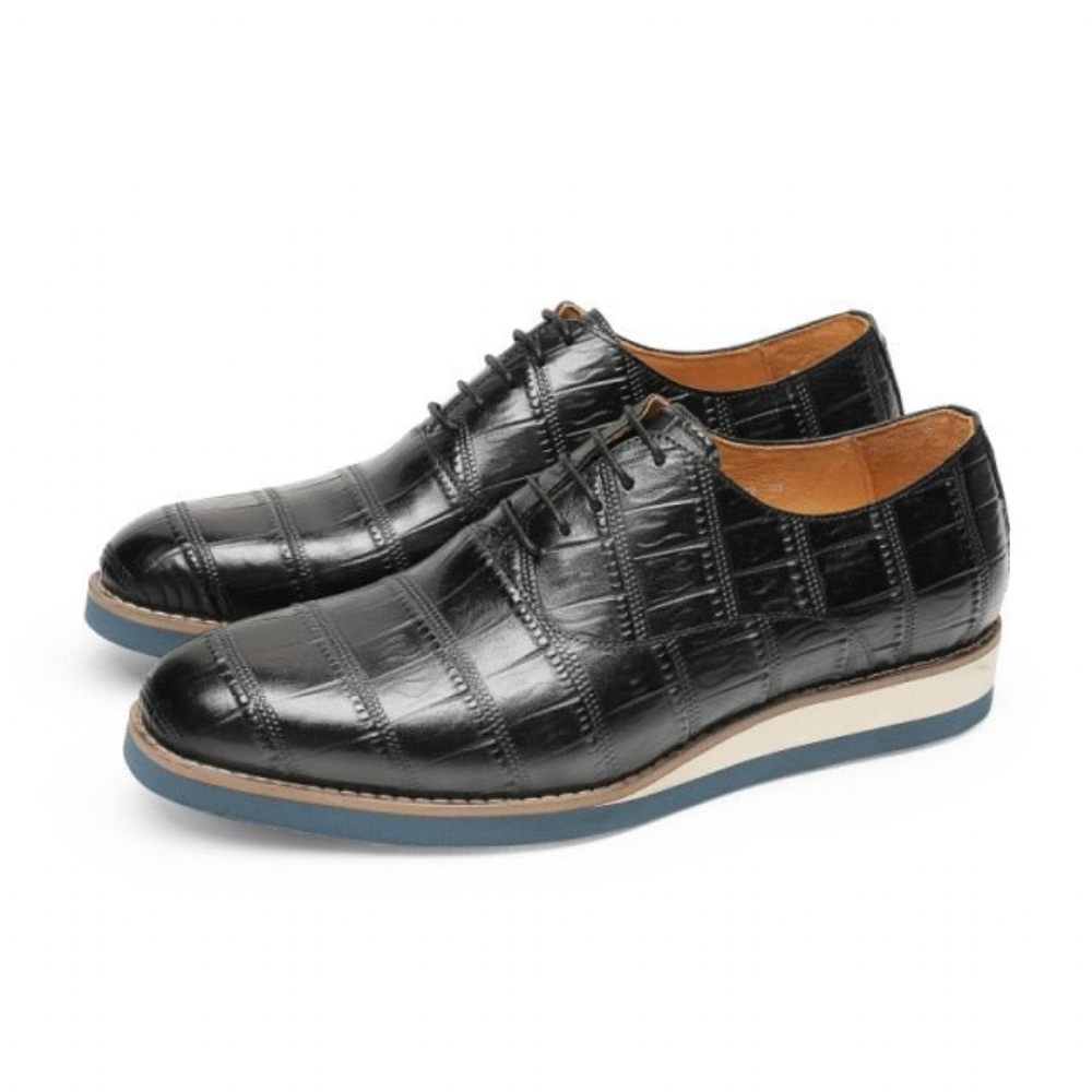 Chaussures Formelles Pour Hommes Cuir Alligator Plate-forme Habillées Richelieu - Noir