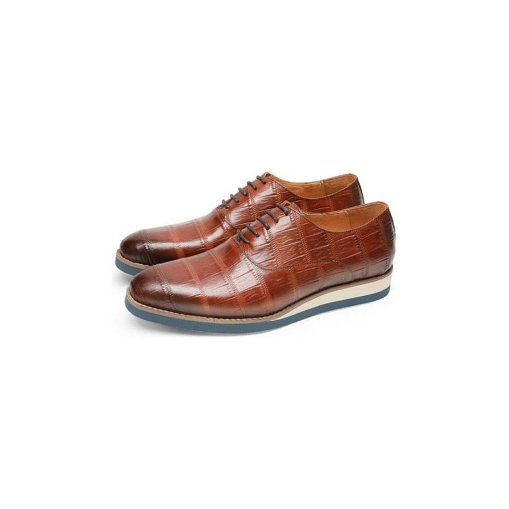 Chaussures Formelles Pour Hommes Cuir Alligator Plate-forme Habillées Richelieu - Café