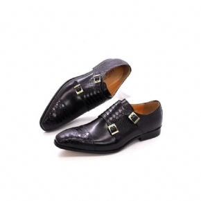 Chaussures Formelles Pour Hommes Cuir Brillant À Bout Pointu Et Sangles Moine