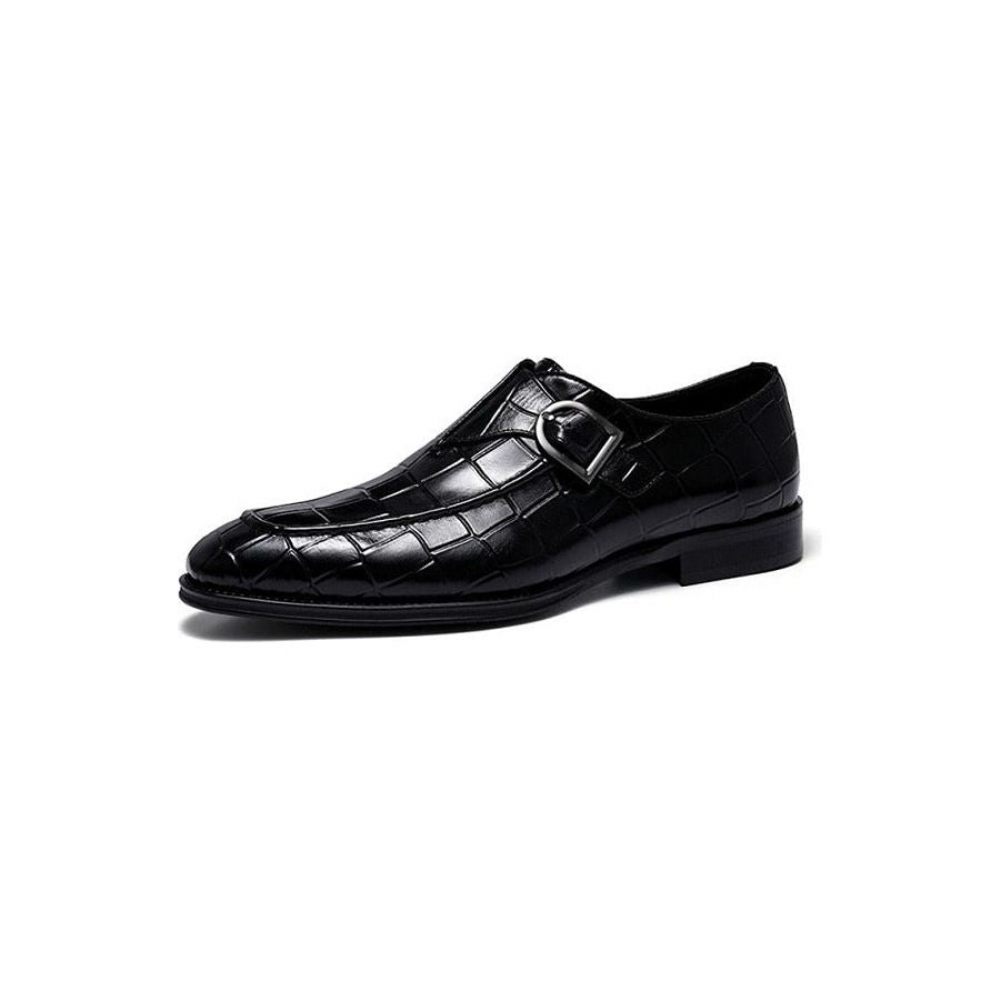 Chaussures Formelles Pour Hommes Cuir Crocodile Élégance Habillées À Bout Pointu Enfiler - Noir