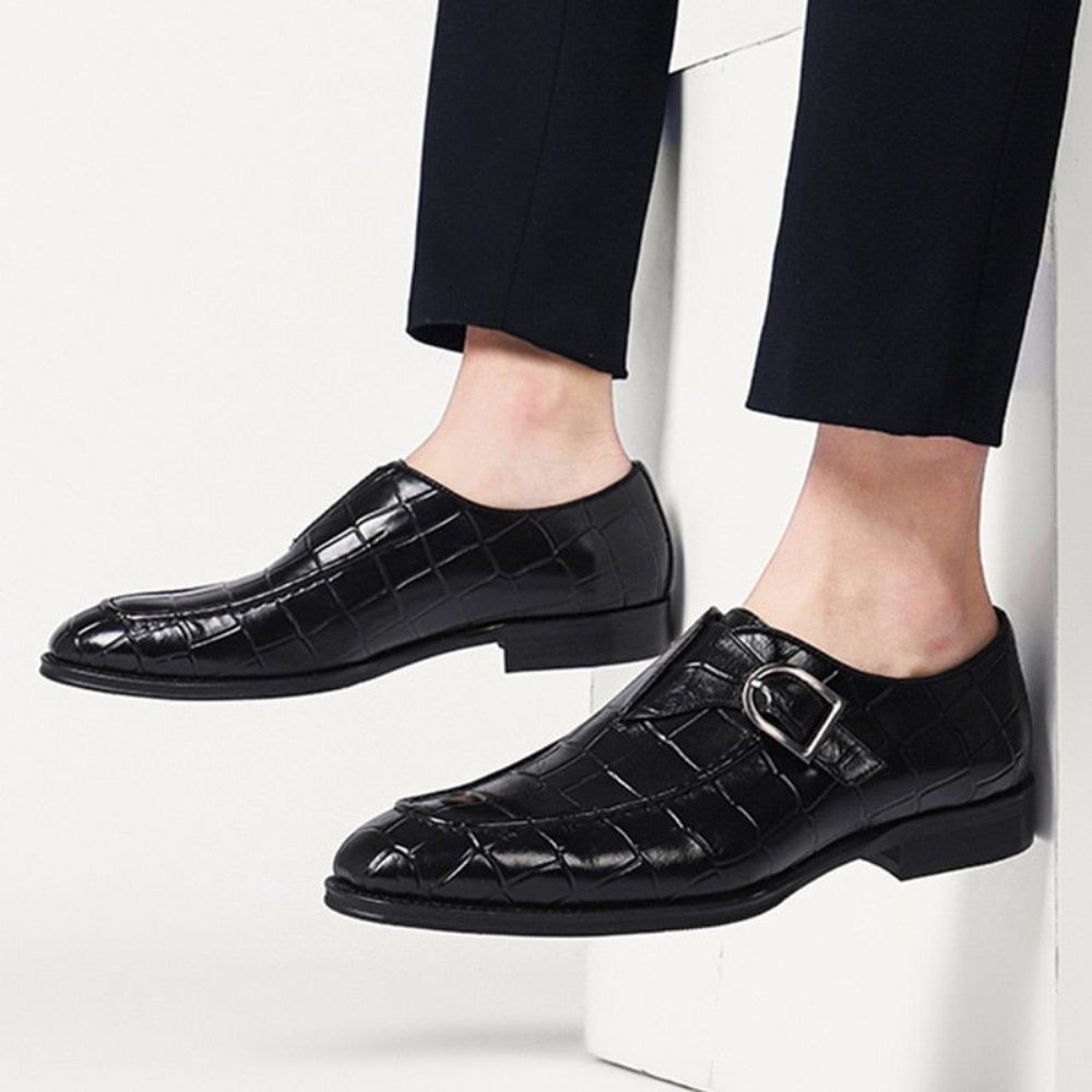 Chaussures Formelles Pour Hommes Cuir Crocodile Élégance Habillées À Bout Pointu Enfiler - Noir