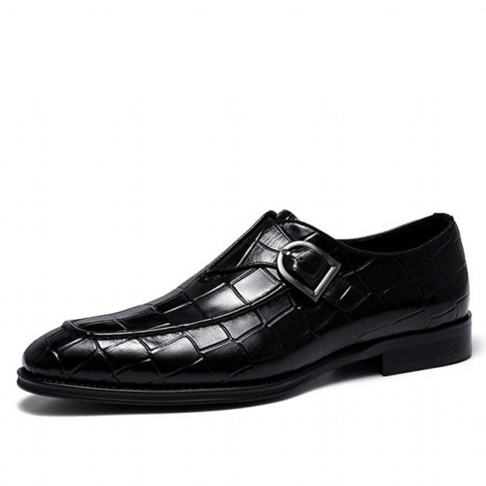 Chaussures Formelles Pour Hommes Cuir Crocodile Élégance Habillées À Bout Pointu Enfiler - Noir