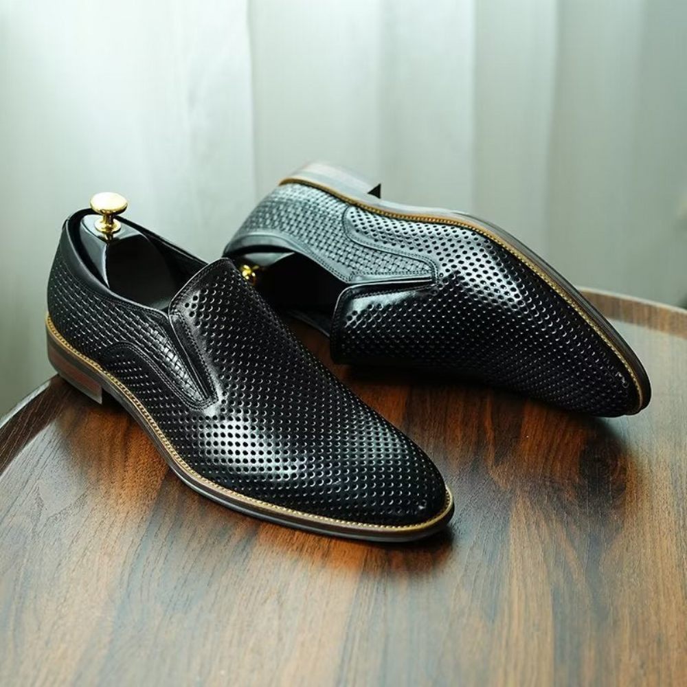 Chaussures Formelles Pour Hommes Cuir Élégant Style Richelieu Mariage Slip-ons - Noir