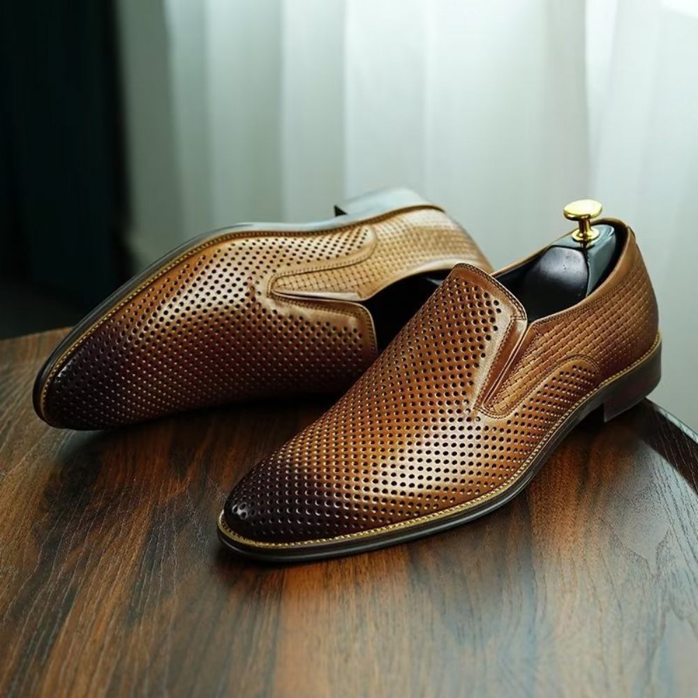 Chaussures Formelles Pour Hommes Cuir Élégant Style Richelieu Mariage Slip-ons - Marron