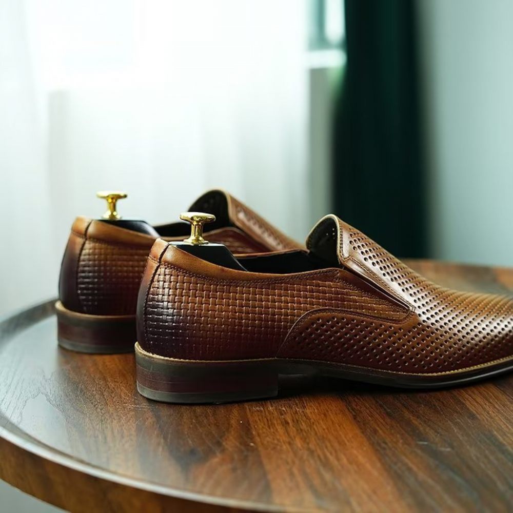 Chaussures Formelles Pour Hommes Cuir Élégant Style Richelieu Mariage Slip-ons - Marron