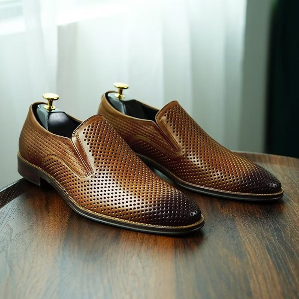 Chaussures Formelles Pour Hommes Cuir Élégant Style Richelieu Mariage Slip-ons - Marron