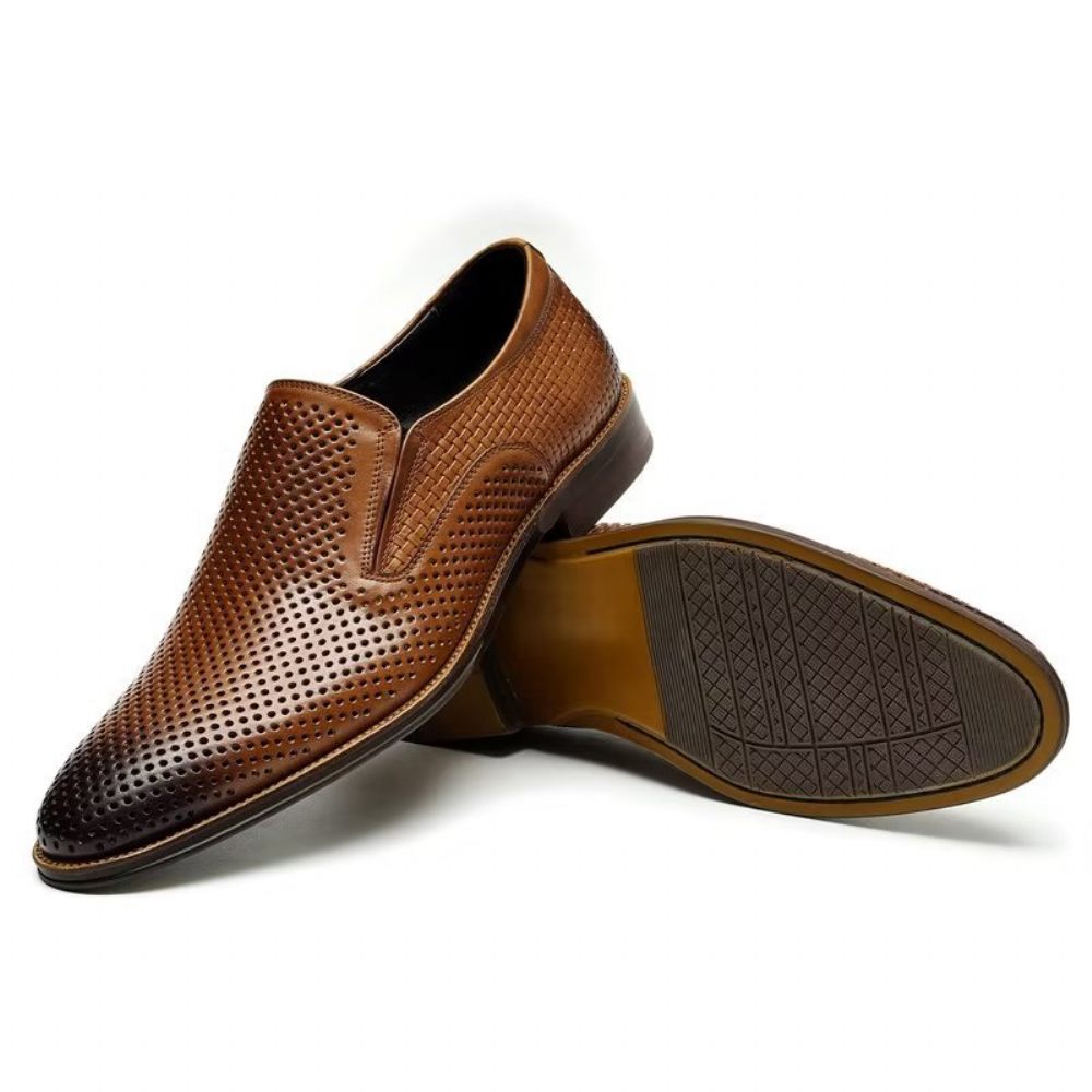 Chaussures Formelles Pour Hommes Cuir Élégant Style Richelieu Mariage Slip-ons - Marron