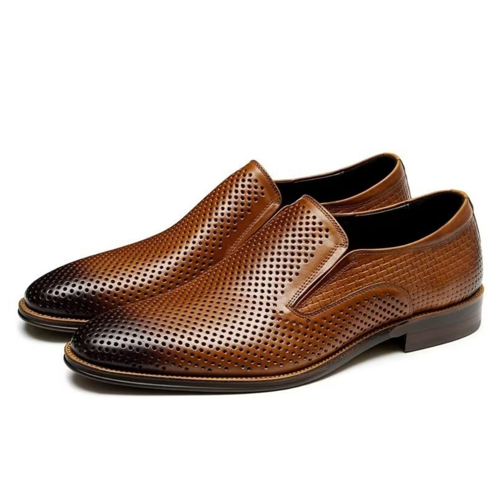 Chaussures Formelles Pour Hommes Cuir Élégant Style Richelieu Mariage Slip-ons - Marron