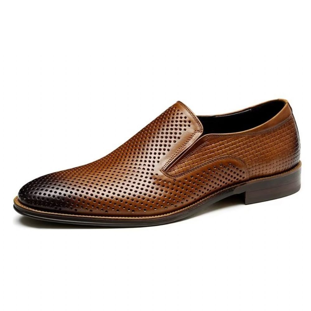 Chaussures Formelles Pour Hommes Cuir Élégant Style Richelieu Mariage Slip-ons - Marron