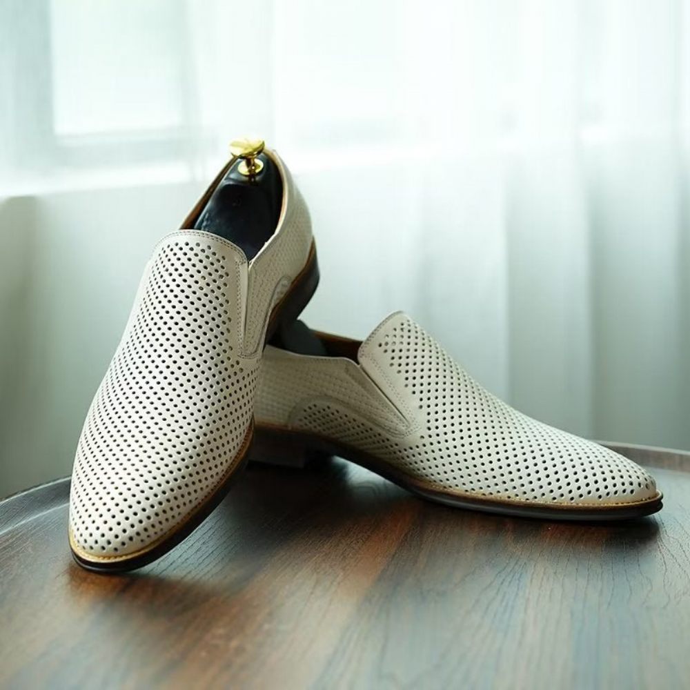 Chaussures Formelles Pour Hommes Cuir Élégant Style Richelieu Mariage Slip-ons - Blanc