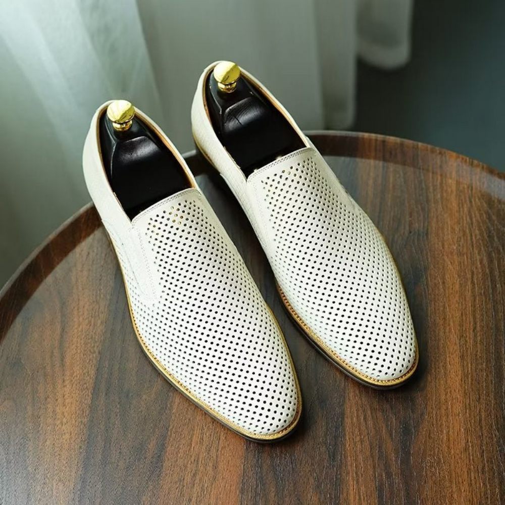 Chaussures Formelles Pour Hommes Cuir Élégant Style Richelieu Mariage Slip-ons - Blanc