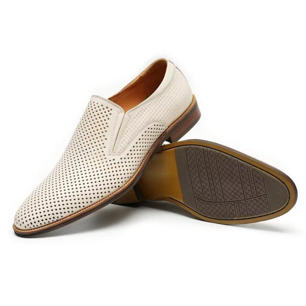 Chaussures Formelles Pour Hommes Cuir Élégant Style Richelieu Mariage Slip-ons - Blanc