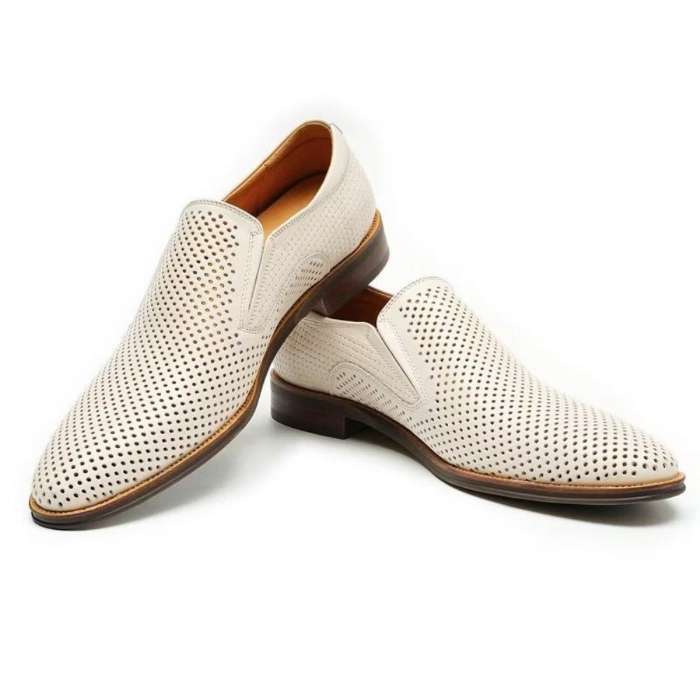 Chaussures Formelles Pour Hommes Cuir Élégant Style Richelieu Mariage Slip-ons - Blanc