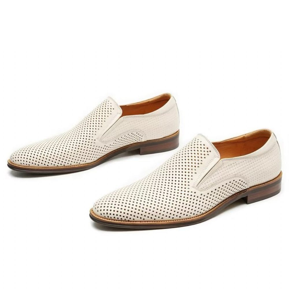 Chaussures Formelles Pour Hommes Cuir Élégant Style Richelieu Mariage Slip-ons - Blanc