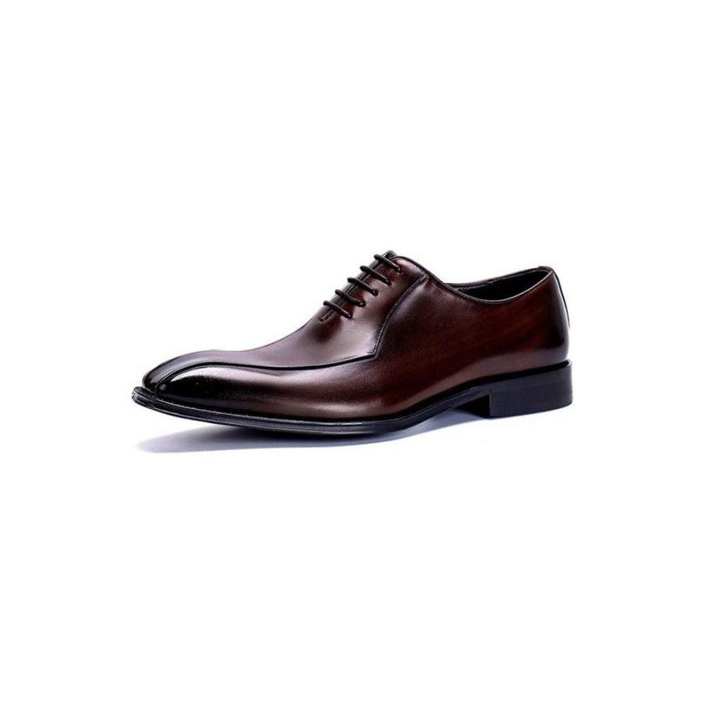 Chaussures Formelles Pour Hommes Cuir Exotique À Lacets Richelieus Mariage - Café