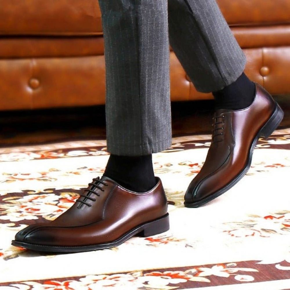 Chaussures Formelles Pour Hommes Cuir Exotique À Lacets Richelieus Mariage - Café