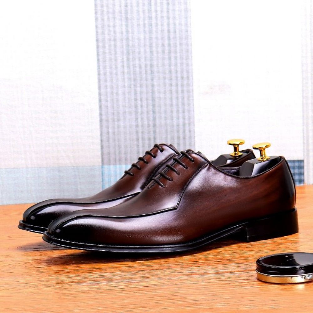 Chaussures Formelles Pour Hommes Cuir Exotique À Lacets Richelieus Mariage - Café