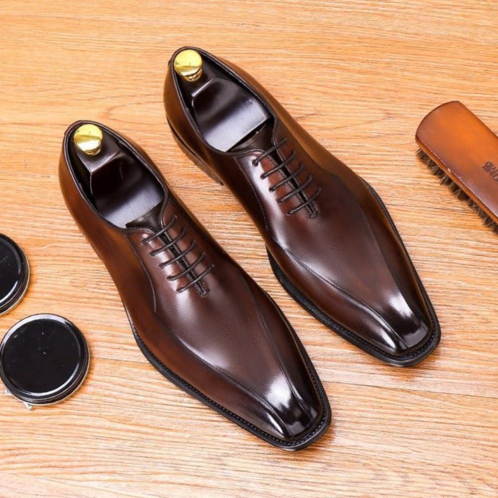 Chaussures Formelles Pour Hommes Cuir Exotique À Lacets Richelieus Mariage - Café