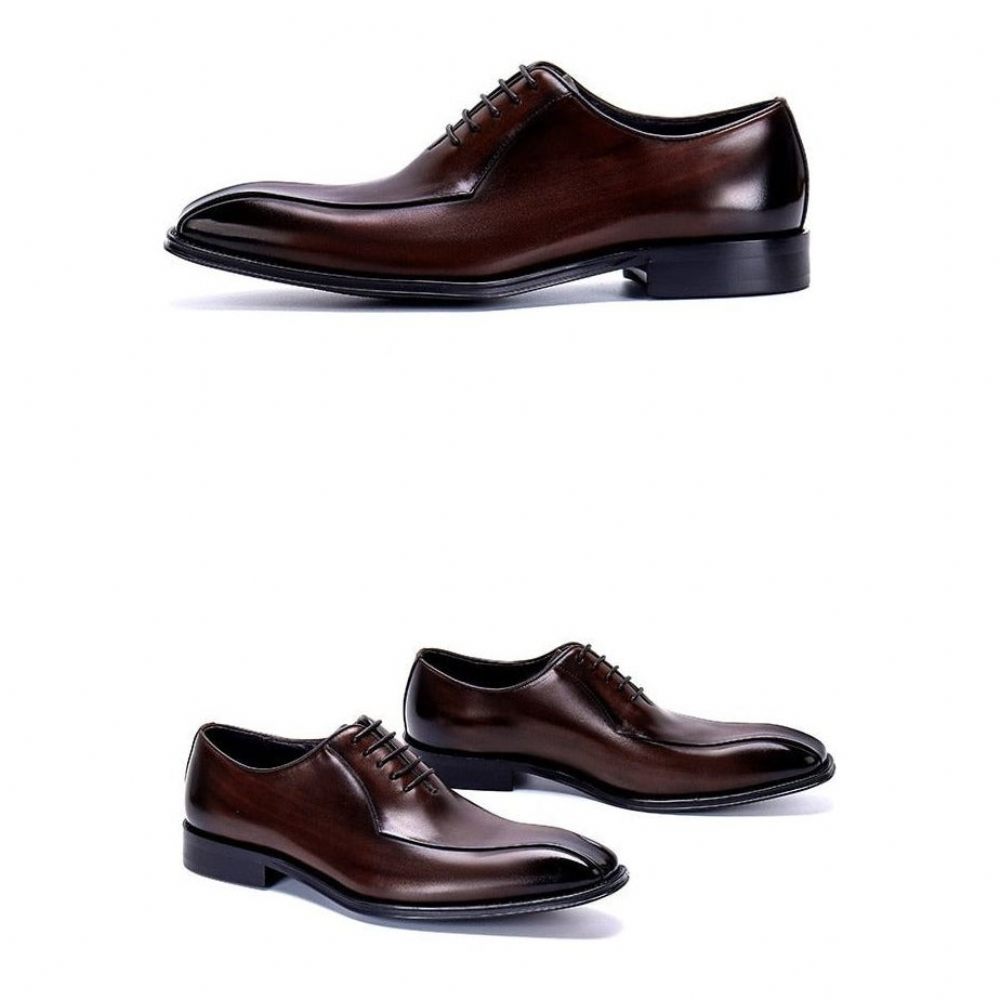 Chaussures Formelles Pour Hommes Cuir Exotique À Lacets Richelieus Mariage - Café