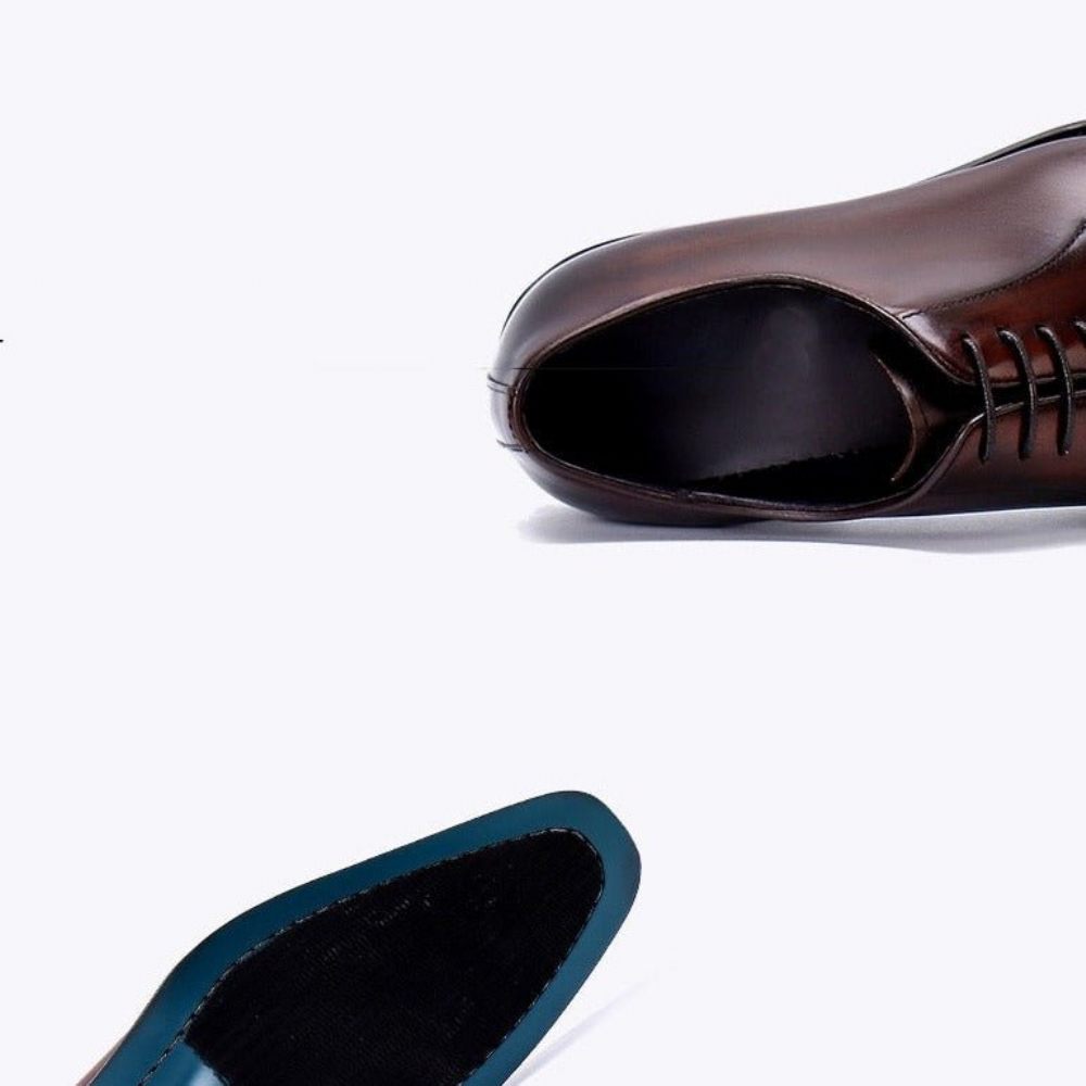 Chaussures Formelles Pour Hommes Cuir Exotique À Lacets Richelieus Mariage - Café