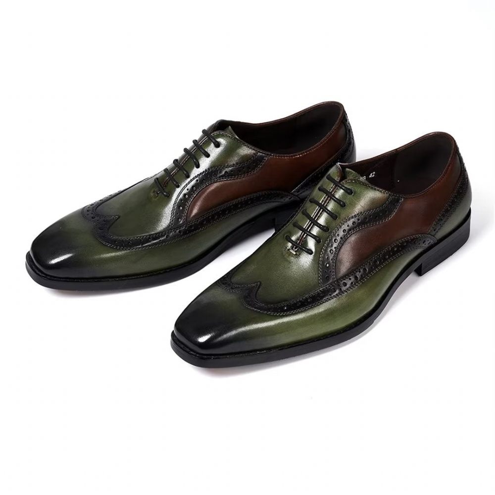 Chaussures Formelles Pour Hommes Cuir À Lacets Confort Haut Gamme - Vert