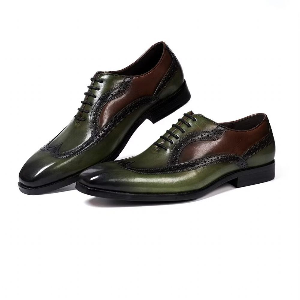 Chaussures Formelles Pour Hommes Cuir À Lacets Confort Haut Gamme - Vert