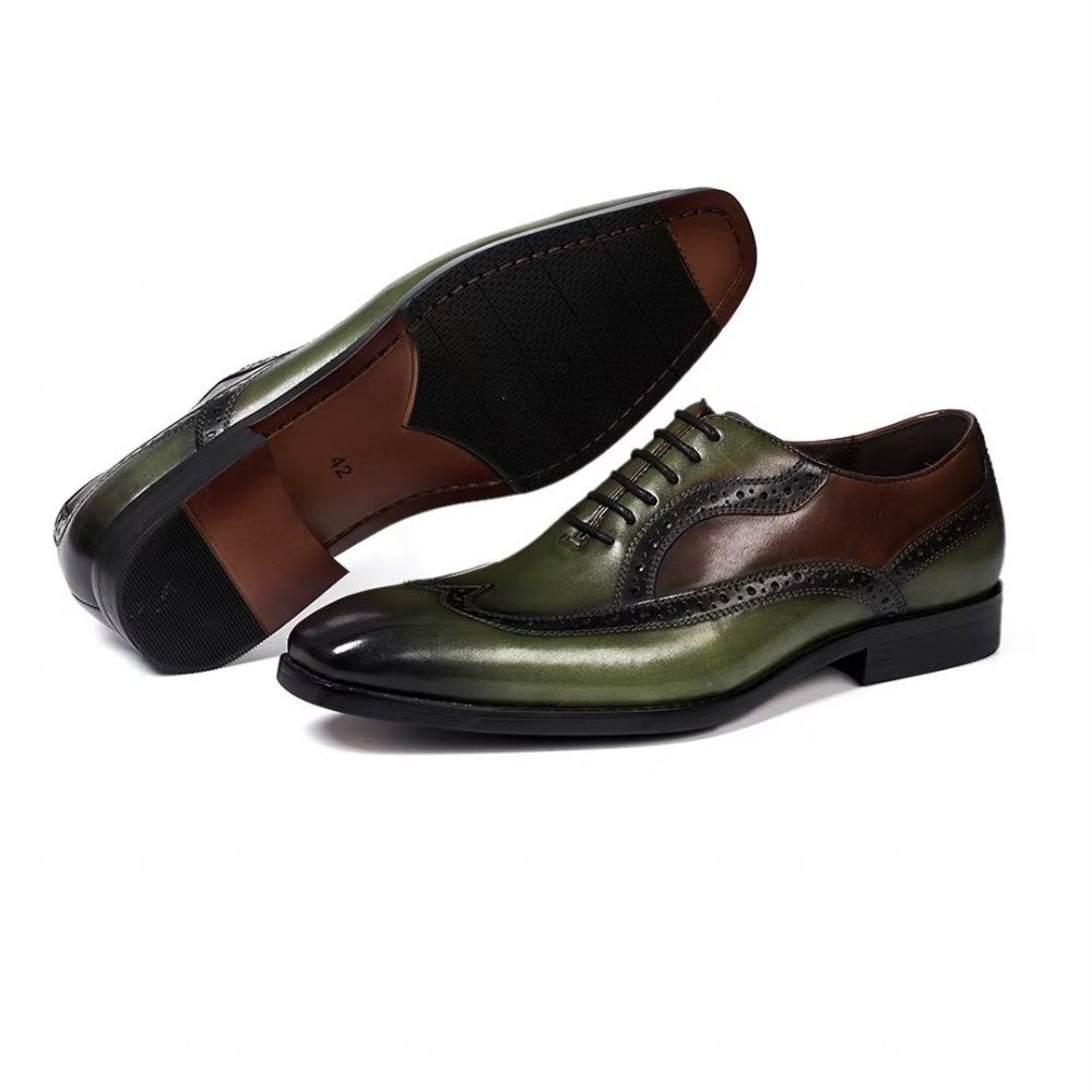 Chaussures Formelles Pour Hommes Cuir À Lacets Confort Haut Gamme - Vert