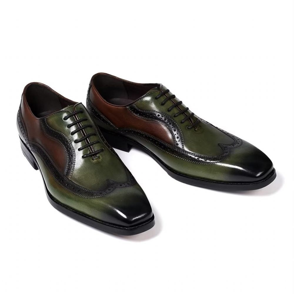 Chaussures Formelles Pour Hommes Cuir À Lacets Confort Haut Gamme - Vert