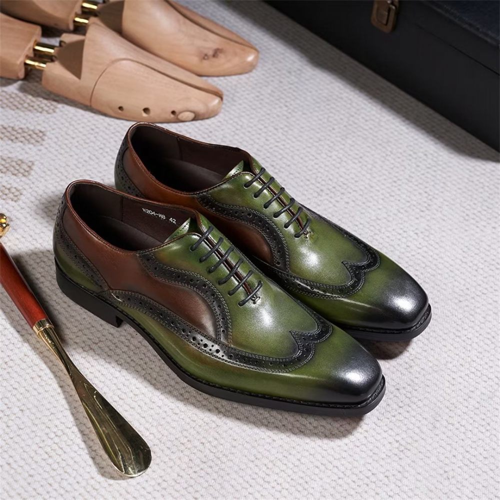 Chaussures Formelles Pour Hommes Cuir À Lacets Confort Haut Gamme - Vert