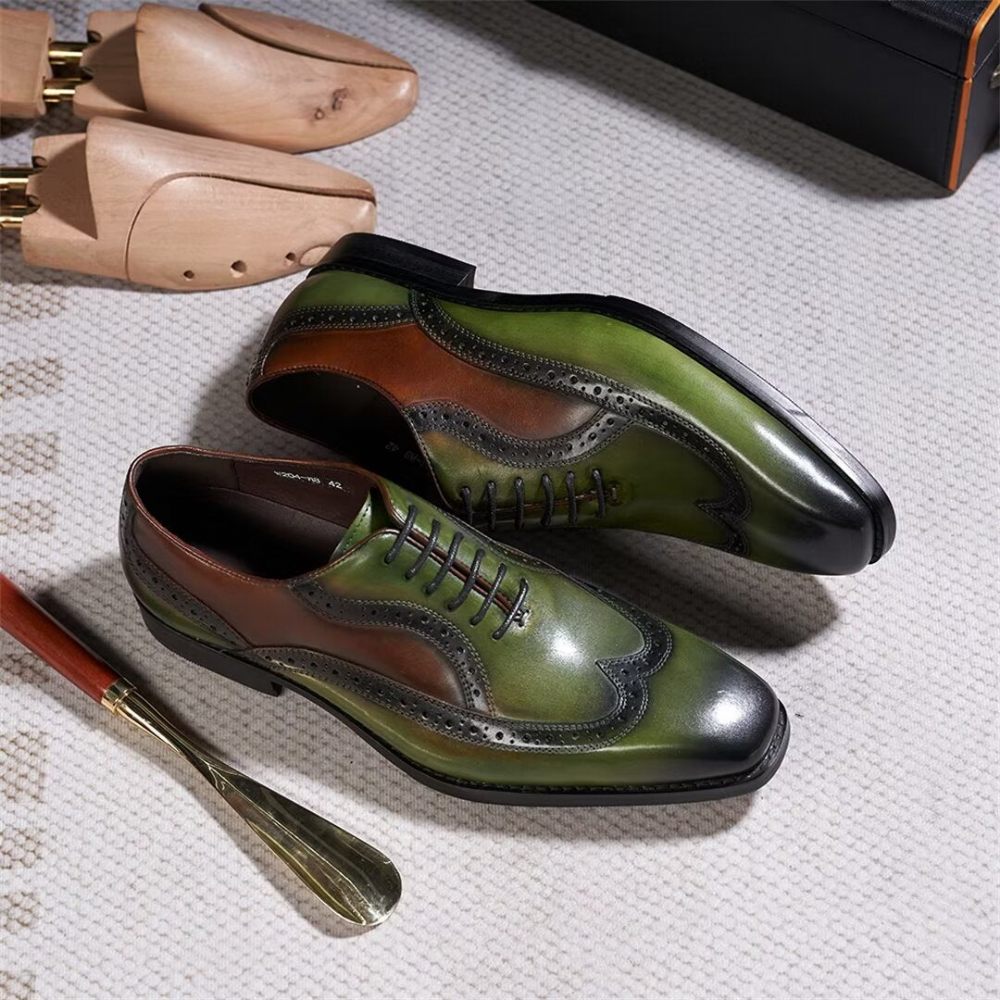 Chaussures Formelles Pour Hommes Cuir À Lacets Confort Haut Gamme - Vert