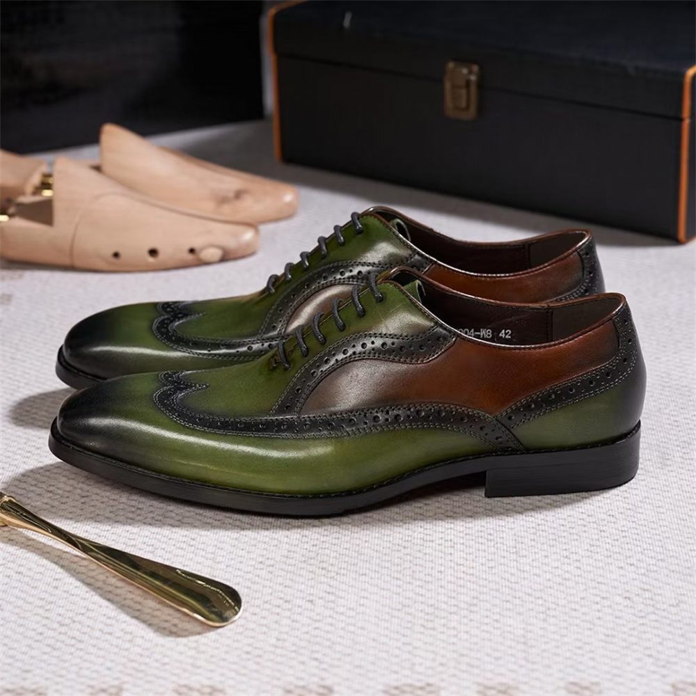 Chaussures Formelles Pour Hommes Cuir À Lacets Confort Haut Gamme - Vert