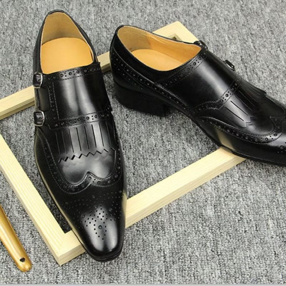 Chaussures Formelles Pour Hommes Cuir Luxe Métal Mariage Élégantes Brogue - Noir