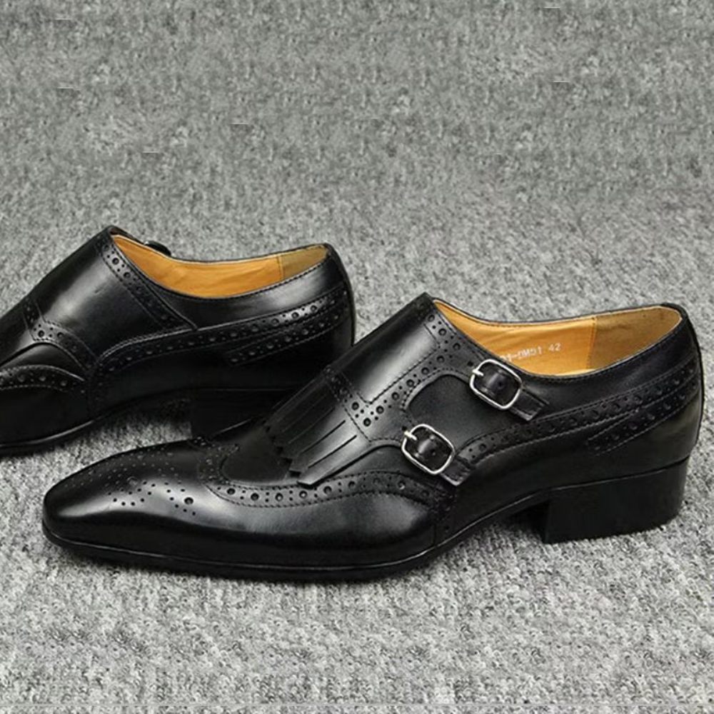 Chaussures Formelles Pour Hommes Cuir Luxe Métal Mariage Élégantes Brogue - Noir