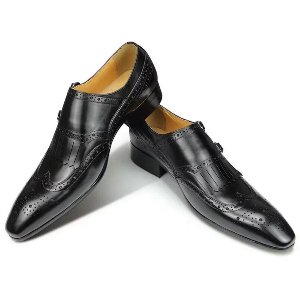 Chaussures Formelles Pour Hommes Cuir Luxe Métal Mariage Élégantes Brogue - Noir