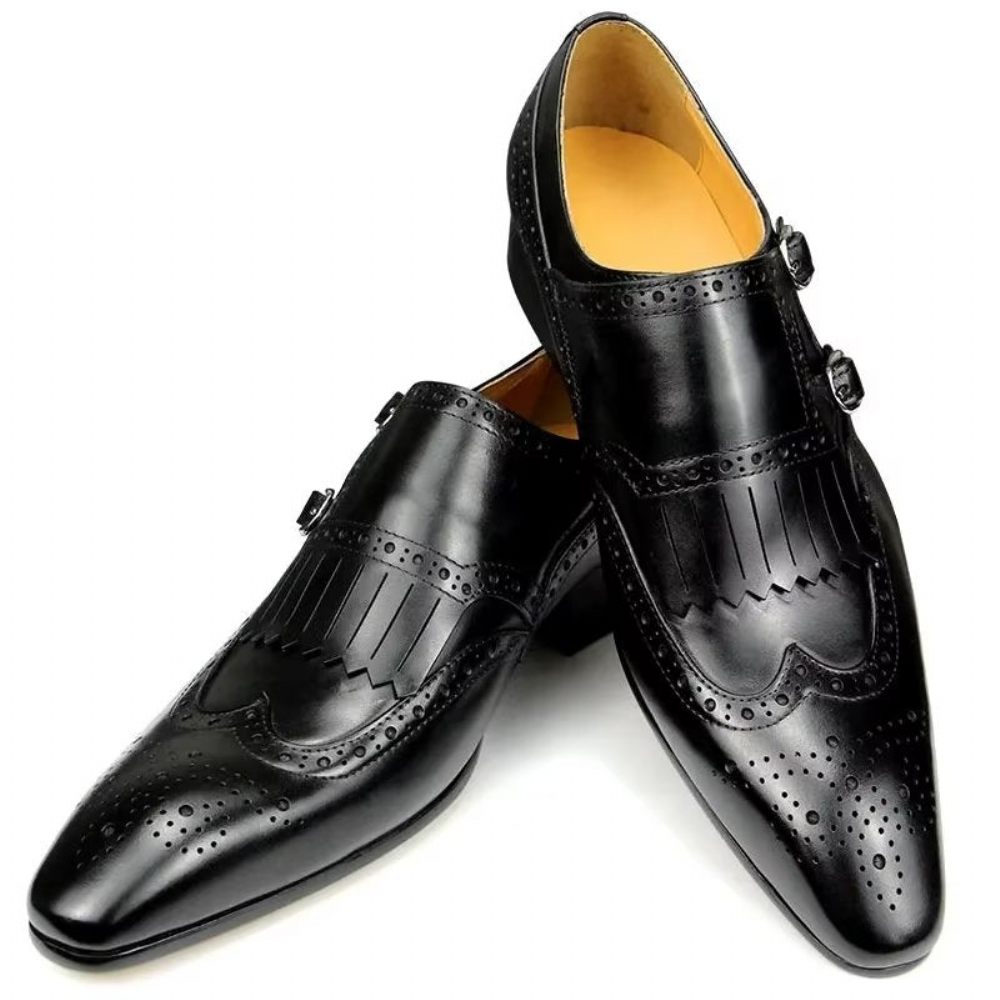 Chaussures Formelles Pour Hommes Cuir Luxe Métal Mariage Élégantes Brogue - Noir