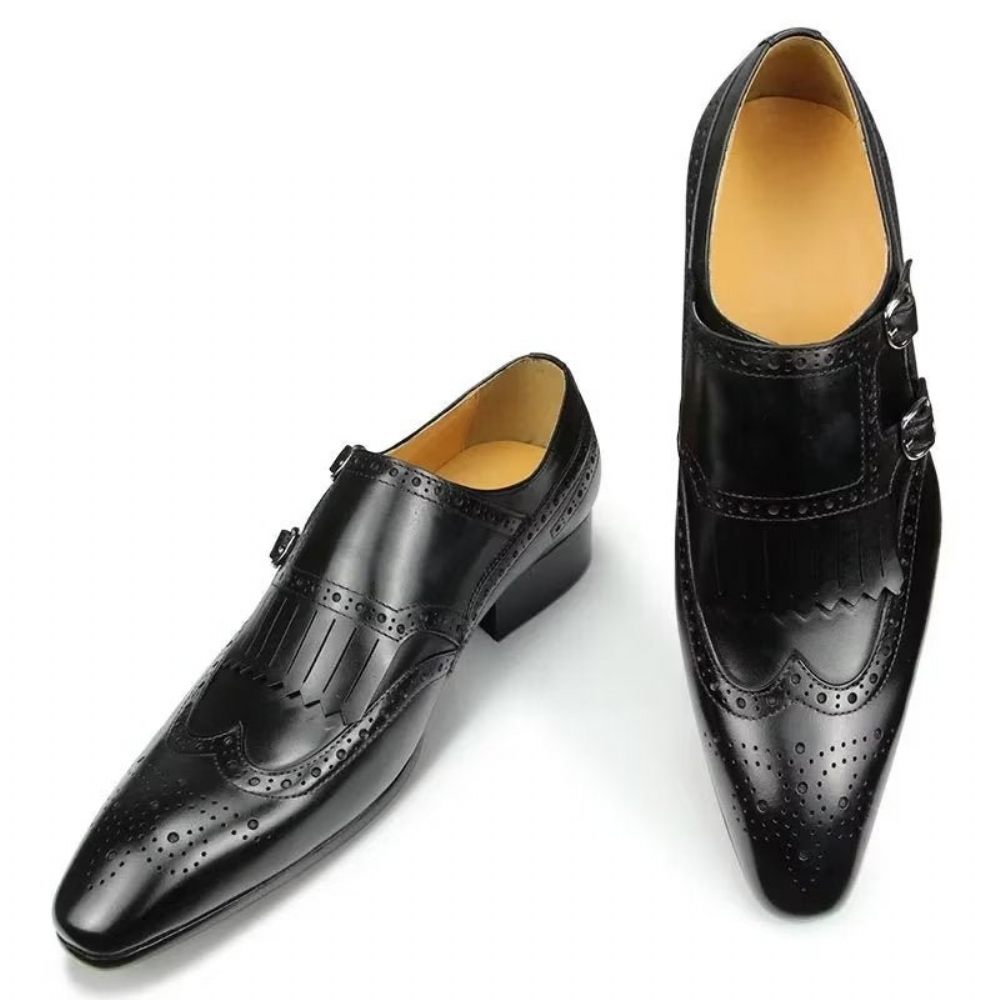 Chaussures Formelles Pour Hommes Cuir Luxe Métal Mariage Élégantes Brogue - Noir