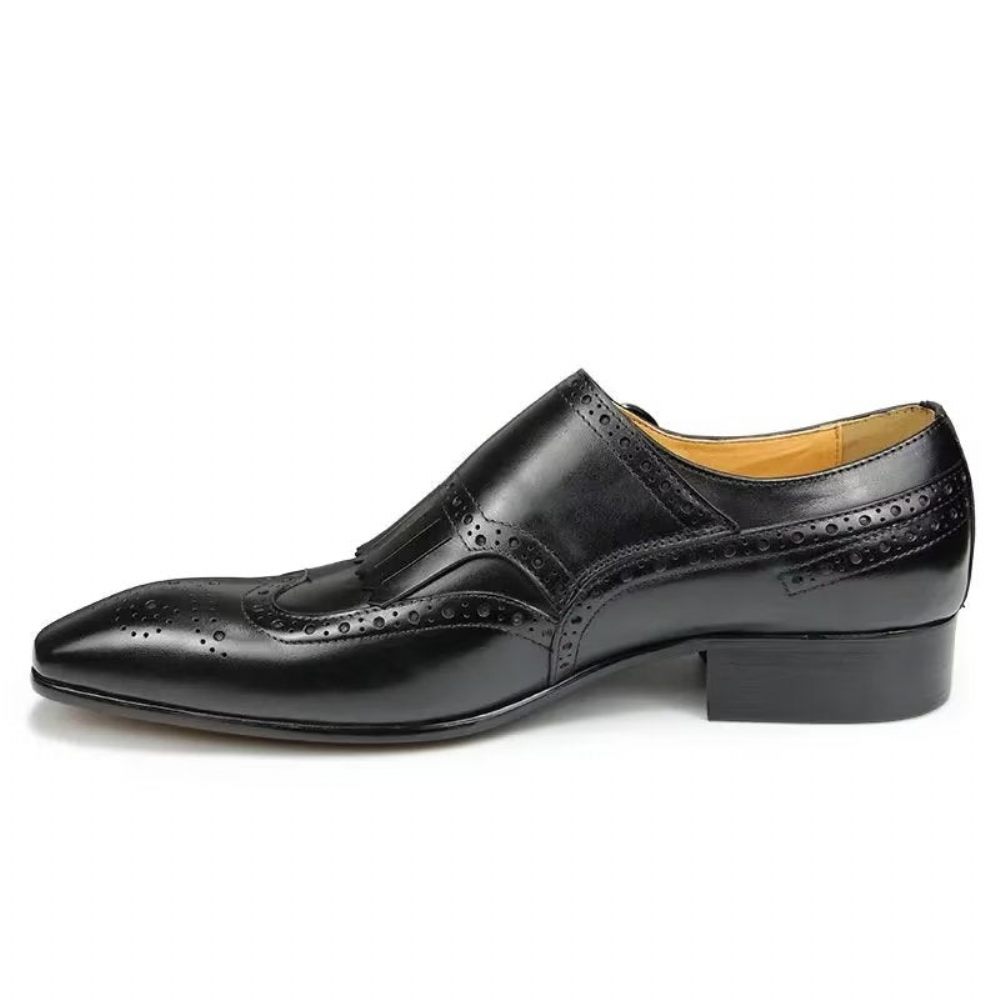 Chaussures Formelles Pour Hommes Cuir Luxe Métal Mariage Élégantes Brogue - Noir