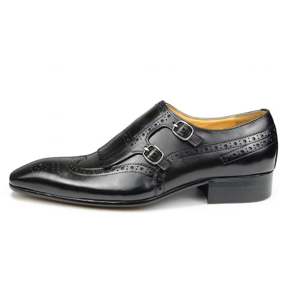 Chaussures Formelles Pour Hommes Cuir Luxe Métal Mariage Élégantes Brogue - Noir