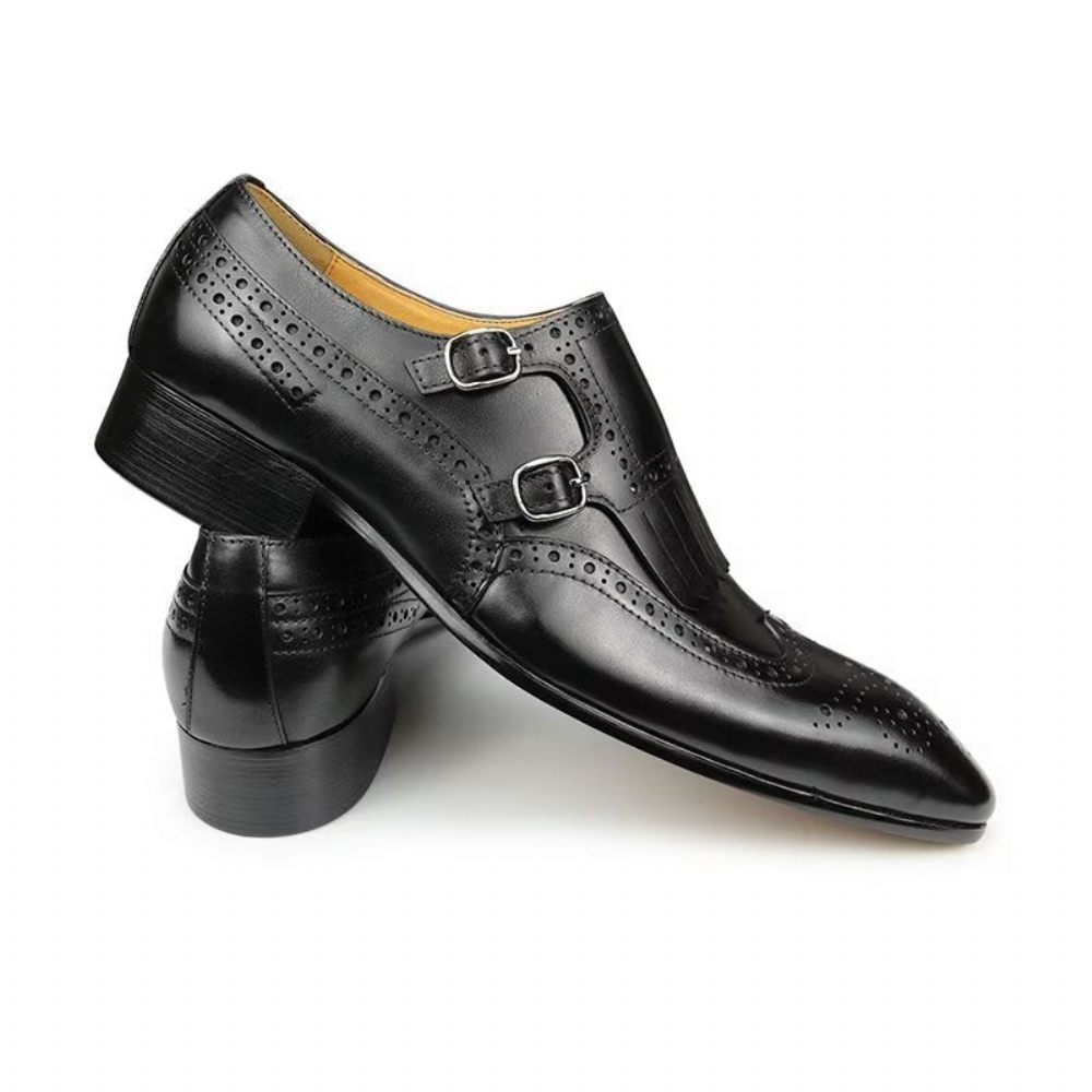 Chaussures Formelles Pour Hommes Cuir Luxe Métal Mariage Élégantes Brogue - Noir