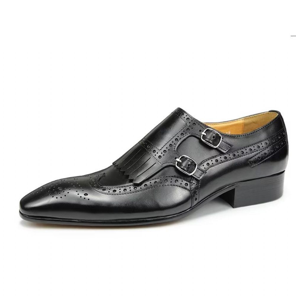 Chaussures Formelles Pour Hommes Cuir Luxe Métal Mariage Élégantes Brogue - Noir